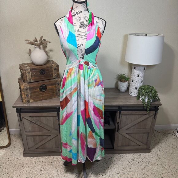 Mara Hoffman Swim Miami Halter Cutout Midi Dress  Floral Size M Resort Wear - Picture 3 of 12